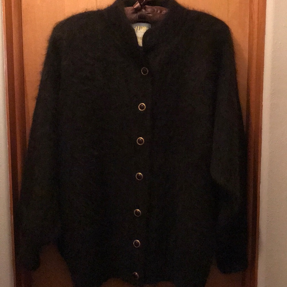 Sweater: vintage angora rabbit, lambs wool lined.